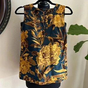 Tory Burch Sleeveless Silk-Blend 1/4 Signature Button Top Blouse Size 2